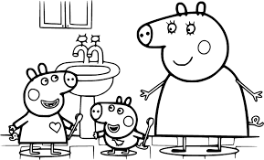 Peppa and George are brushing their teeth coloring page